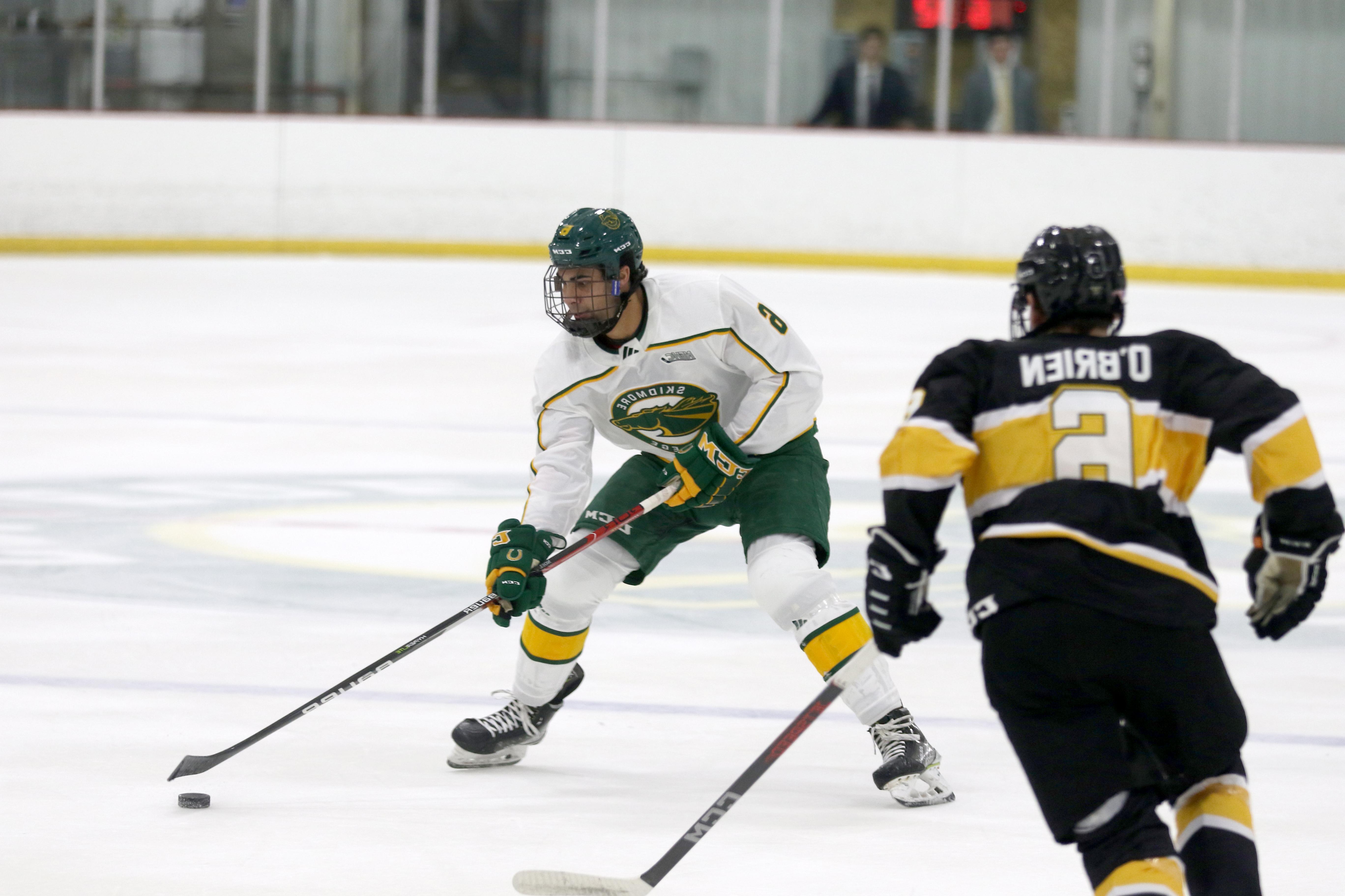 Battling back from two injury-riddled seasons, ice hockey defenseman Stephen Perez ‘25 stayed healthy during the 2023-24 campaign and he and the team both reaped the rewards. 